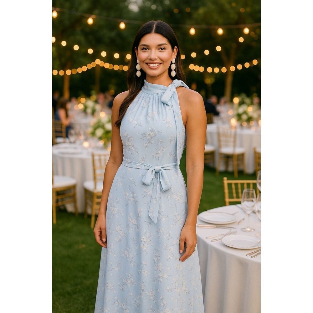 NWT Sachin & Babi Kayla Halter Wildflowers Blue Floral Sleeveless Holiday Dress - Picture 2 of 14